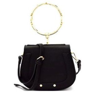 Hoop Ring Handle Flap Cross Body Saddle Bag 